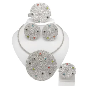 Women Beautiful Jewelry Set Unique Hollow Out Necklace Bracelet Earring Ring Jewellery Sets
