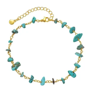 Women Boho Beach Holiday Jewelry Natural Stone Beads Anklet 18k Gold Plated Link Turquoise Trendy Fashion Party