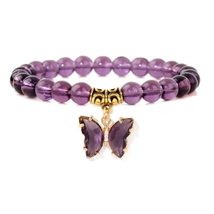 Women Butterfly Charms Bracelet Handmade Glass Beads Crystal Bracelet