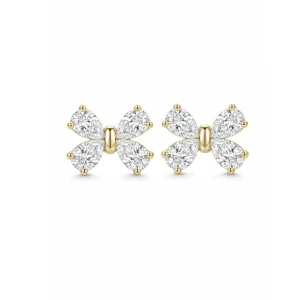 Women Butterfly Knot Design Zircon Earrings Gold Color Plated Stud Earrings