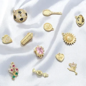 Women Children’s Gold Plated Brass Personal Flower Bow Charm for Necklace Making Trendy Zircon Pendants & Charms