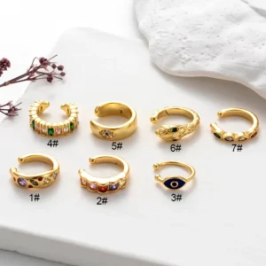 Women Clip Earrings CZ Stone 18K Gold Plated Eye Snake Earring Brass Ear Cuff for Women