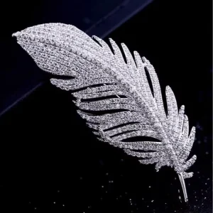 Women Clothing Accessories Brooch Crystal Diamond Rhinestone Feather Gold Silver Color Bridal Brooch Pin