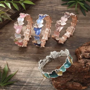 Women Colorful Enameled Bangles Bracelets Fashion Adjustable Gradient Color Heart Bracelet