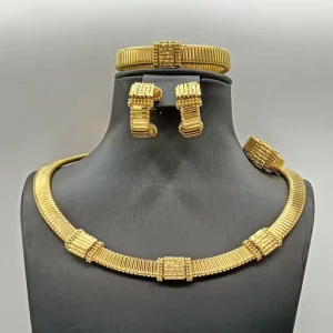 Women Copper Alloy Gold Plated Necklace Ring and Earrings Jewelry Set Women Jewelry As Gift