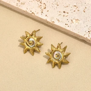 Women Costume Vintage Designer Sun Shell 18k Gold Plated Stainless Steel Earrings Jewelry Findings Components