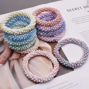 Women Crystal Headband High Elasticity Hair Accessory Ombre Colors Crystal Beaded Bracelet