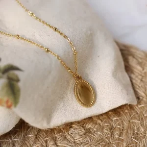 Women Daily Wear Fashion Accessories 18K Gold Plated Stainless Steel Jewelry Oval Shaped Vintage Mirror Pendant Necklace