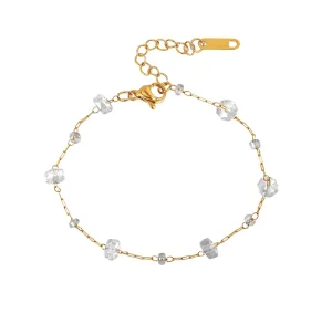 Women Dainty Crystal Bracelet 316L Stainless Steel Gold Plated Adjustable Chain Daily Fashion Jewelry