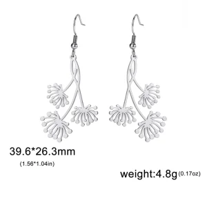 Women Dandelion Drop Earrings Gold Color Stainless Steel Plant Earrings Bohemian Wedding Jewelry Gift