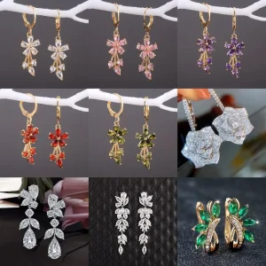 Women Dangle Earrings with Dazzling Cubic Zirconia Fashion Flower Design Luxury Wedding Earrings