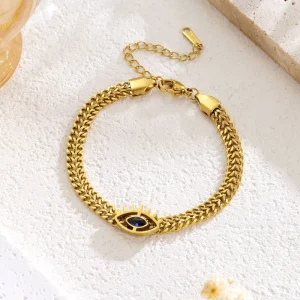 Women Devil Eye 18k Gold Plated Bangle Trendy Black Diamond Bracelet Dainty Chain Stainless Steel Fashion Jewelry ALN26040595