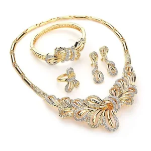 Women Dubai Costume Jewelry For Wedding Dress Bridal Indian African Sets Clip On Earrings Necklace