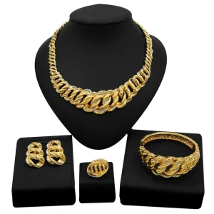 Women Dubai Jewelry Set Luxury Bridal Nigerian Wedding African Accessories Necklace Earrings
