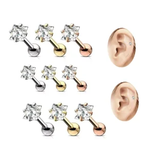 Women Earrings Stainless Steel New Trendy Helix Piercing Square Zircon Tragus Cartilage Ear Stud Ring Fashion Body Jewelry