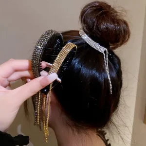 Women Elegant Luxury Rhinestone Tassel Ponytail Hair Claws Sweet Hair Clips Headband Fashion Hair Accessories
