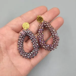 Women Faceted Beads Wrap Water Drop Earrings for Women Boho Stainless Steel Studs Crystal Dangle Earrings