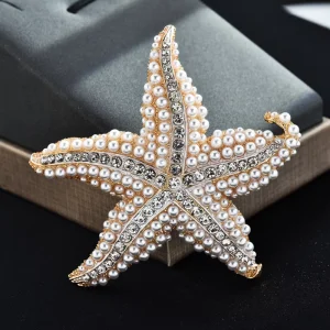 Women Fancy Starfish Pearl Crystal Brooch Swimwear Accessory for Luxury Swimsuit Bra Beach Party Brooch Pin