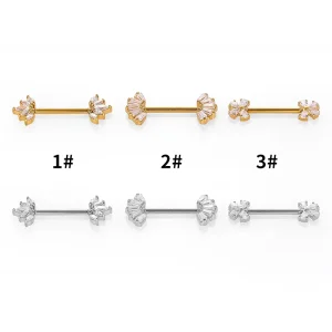 Women Fashion 14G Gold Marquise Zircon Stainless Steel Nipple Shield Nipple Barbell Piercing Rings