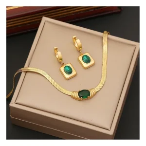 Women Fashion 18k Gold Plated Stainless Steel Jewelry Bracelet Necklace and Earring Set