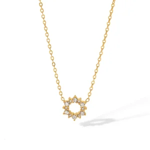 Women Fashion Accessories Stainless Steel 18k Gold Plated Hollow Crystal Round Pendant Necklaces