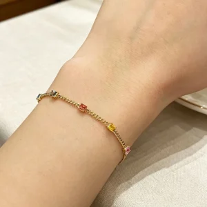 Women Fashion Bracelet 18K Solid Gold Plated Colorful Natural Gemstone Cuban Link Chain Thick Bracelet Jewelry