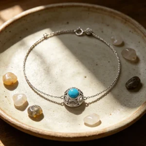 Women Fashion Bracelet 925 Silver Luxury Look With High Quality Turquoise Intricate Carved Patterns And Secure Clasp