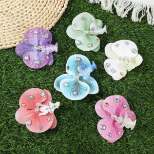 Women Fashion Colored Plastic Artificial Flower Hair Clip with Crystal