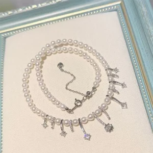 Women Fashion Freshwater Pearl Necklace Gold Plated Zircon Decor Elegant Beaded Clavicle Jewelry Fashion Elegant Pearl Necklace