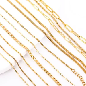 Women Fashion Jewelry Accessories Gold Plated 18 Inch Simple Choker Necklace Stainless Steel Basic Clavicle Chain