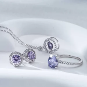 Women Fashion Jewelry Sets Moissanite Pendant Necklaces Adjustable Open Rings Moissanite Chain Charms Elegant Daily Necklace Set