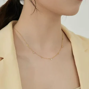 Women Fashion Jewelry Stainless Steel 18k Gold Plated Water Drop Square Triangle Sparkles Necklace for Women