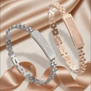 Women Fashion Watch Style Trendy Stainless Steel Bangle Bracelet Rose Gold Plated Party Occasion Various Colors