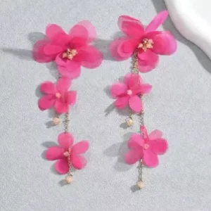 Women Flower Fashionable and Creative Fabric Petal Long Earrings