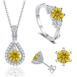 Women GRA Moissanite Jewelry Set 925 Sterling Silver Open Wedding Band Ring Moissanite Earrings Fine Chain Necklace