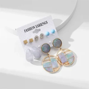Women Geometric Statement Earrings Set Resin Acrylic Dangle Earrings