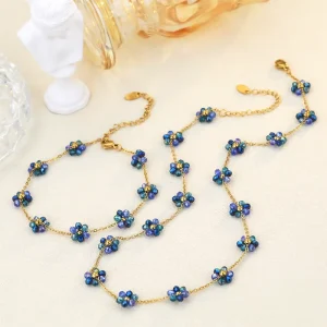 Women Girls Jewelry Necklaces Bracelets Stainless Steel Braided Beads Ball Daisy Flower Bead Necklace Bracelet