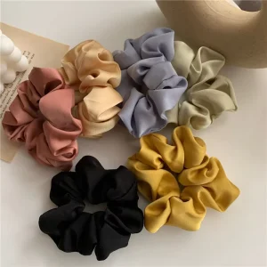 Women Girls Satin Elastic Hair Ties Simple Stretch Hair Band Solid Color Silk Scrunchies for Kids