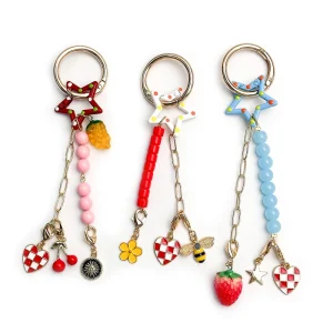 Women Girl’s Sweet Beaded Bag Charm Colorful Acrylic Star Beads Heart Pendant Accessories Bag Charm