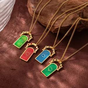 Women Gold Plated Color Enamel Tarot Rectangle Pendant Necklace 316L Stainless Steel Cable Chain Vintage Fashion Jewelry