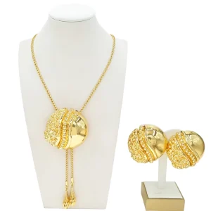 Women Gold Plated Spherical Beaded 2 Piece Set Statement Jewelry for Bridal and Evening Wear