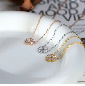 Women Gold Rose Gold Silver Plated CZ Charm Necklace 316L Stainless Steel Dainty Cable Chain Pendant