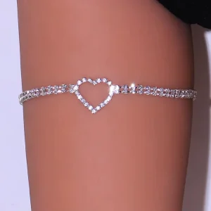 Women Gold Silver Plated Full Body Chain Jewelry Shiny Crystal Heart Rhinestone Leg Chain