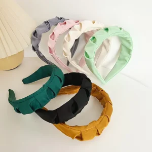 Women Hair Accessories Retro Versatile Solid Color Pleated Wide-Brimmed Fabric Headbands