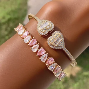 Women Heart Open Bangle Bracelet Gold Silver Tone Punk Fashion Jewelry Ready Stock Factory Supply