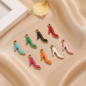 Women High Heel Charms Gold Plated Stainless Steel Colorful Enamel High Heels Bracelet Necklace Charm for DIY Jewelry Making