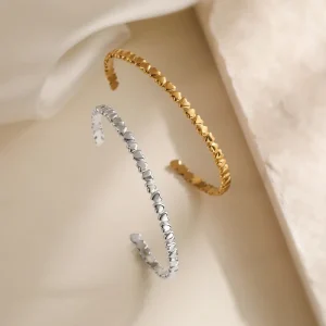 Women Jewelry Accessory 18K Gold Plated Stainless Steel Heart Shape Cuff Bracelet