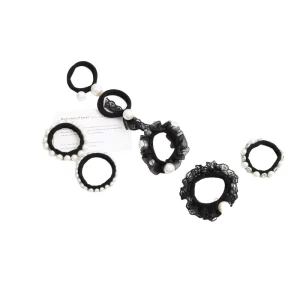 Women Korean Style Simple Pearl Fashion Hair Tie High End Feel High Elasticity Does Not Damage Hair Black Ponytail Rubber Band