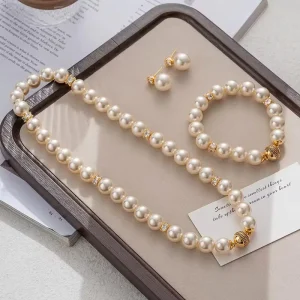 Women Luxury Pearl Elegant Necklace Fashion Jewelry Necklaces Earrings Bracelet Jewelry Set