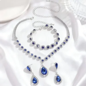 Women Luxury Stylish Jewelry Set Colorful Rhinestone Crystal Women 3Pcs Necklace Earrings Bracelet Set